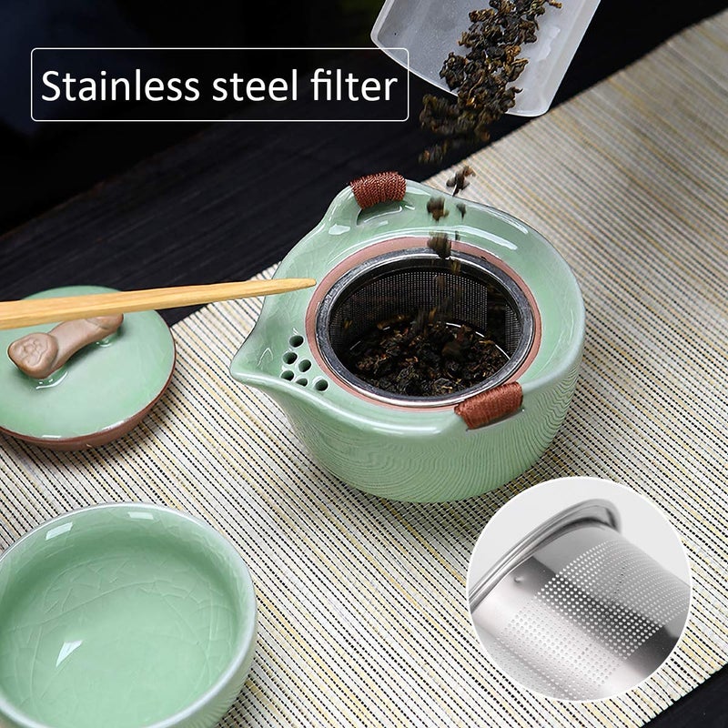 Dltsli Travel Ceramic Tea Pot Set, Chinese Kung Fu Teapot 1 Pot 2 Mini Cup Porcelain Gongfu Teacups with Infuser Portable Bag All in One for Picnic Outdoor Camping Hotel - Image 4
